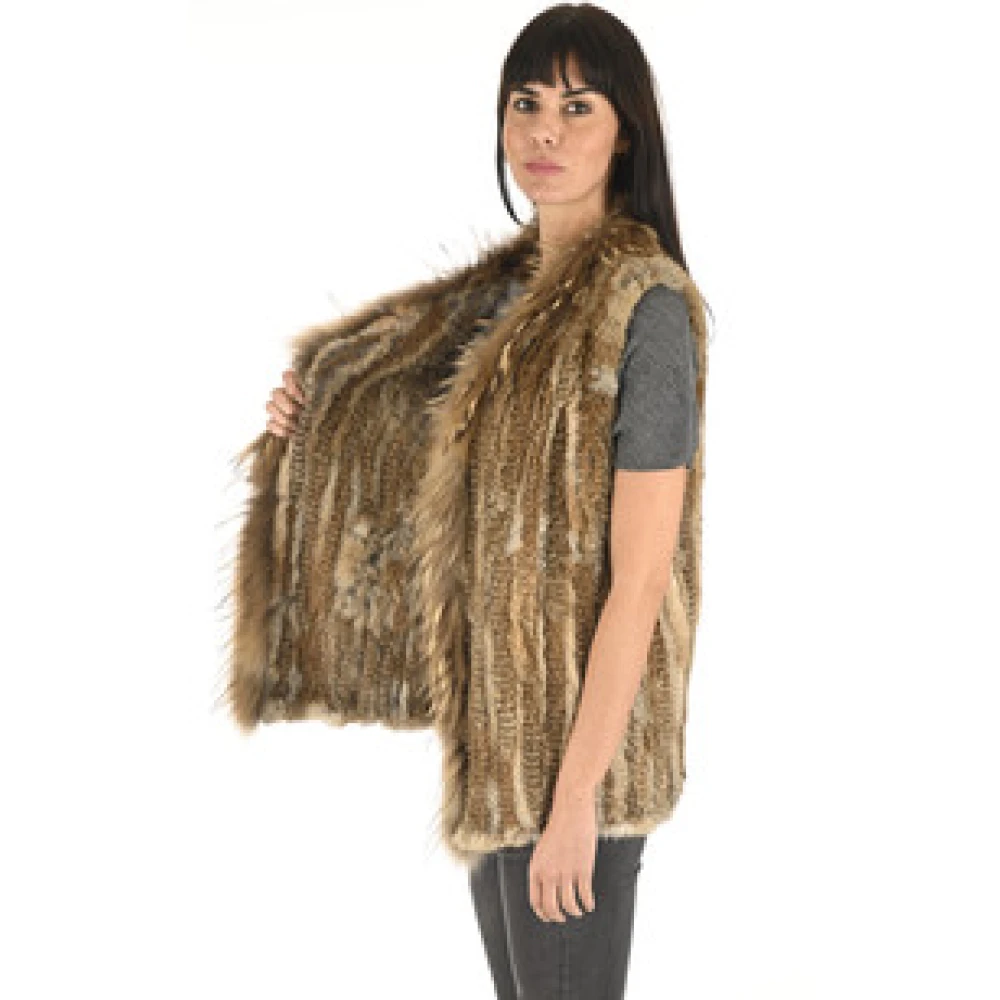 La Canadienne Natuurlijke konijn en wasbeer bontvest Green Dames