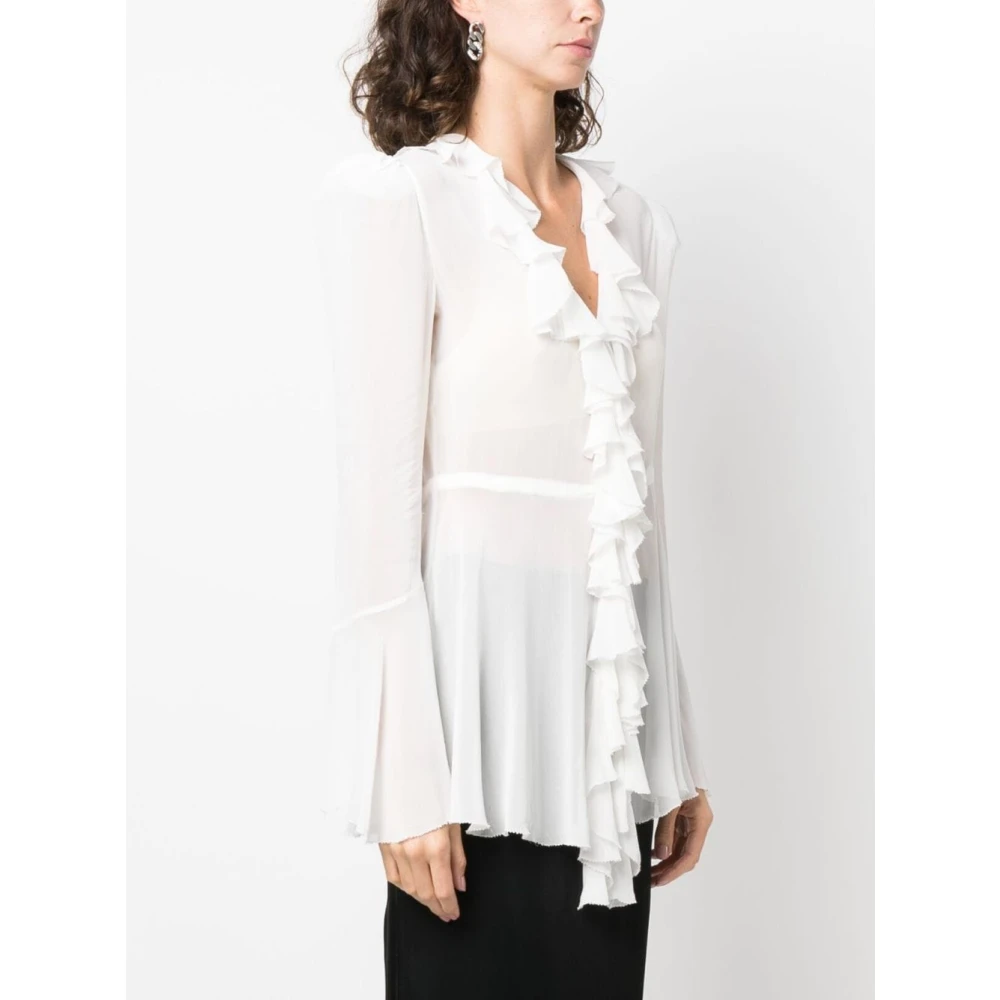 Philosophy di Lorenzo Serafini Witte Ruches Detail V-Hals Shirt White Dames