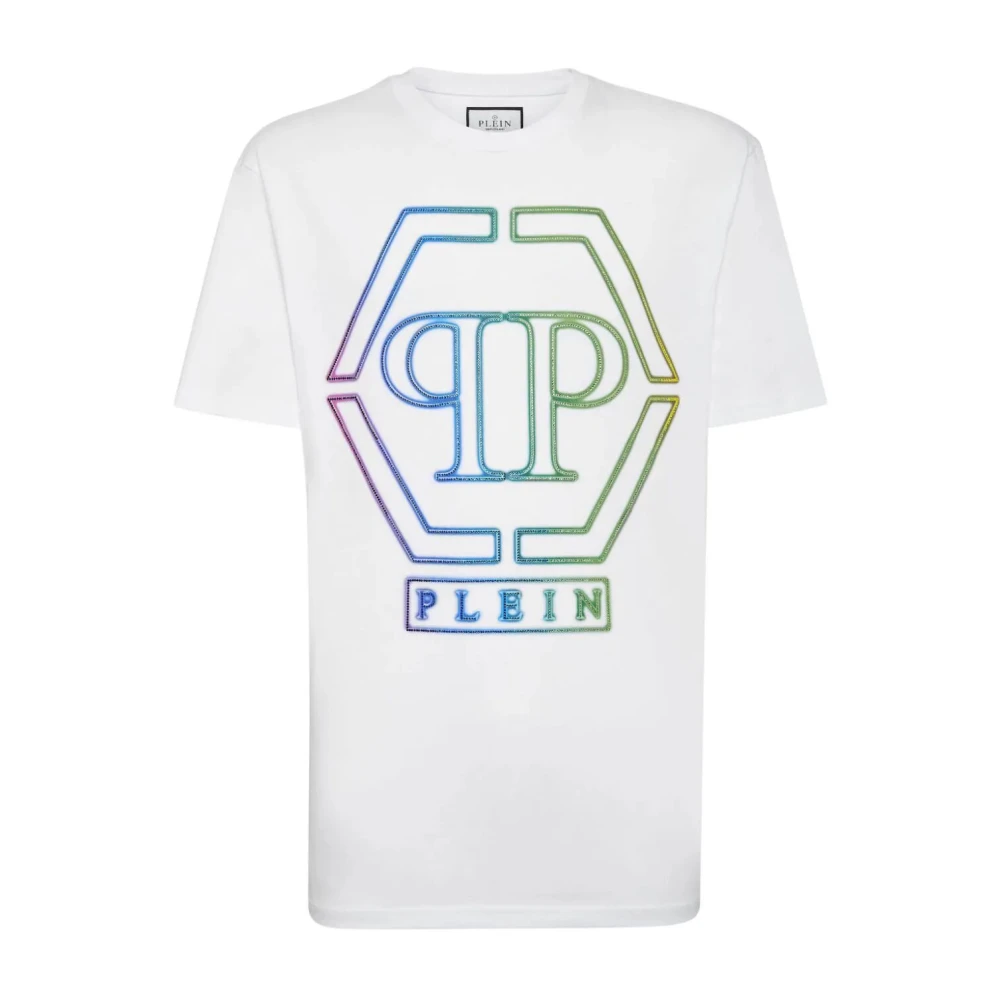 Philipp Plein Hexagon Geborduurd T-shirt Ronde Hals White Heren
