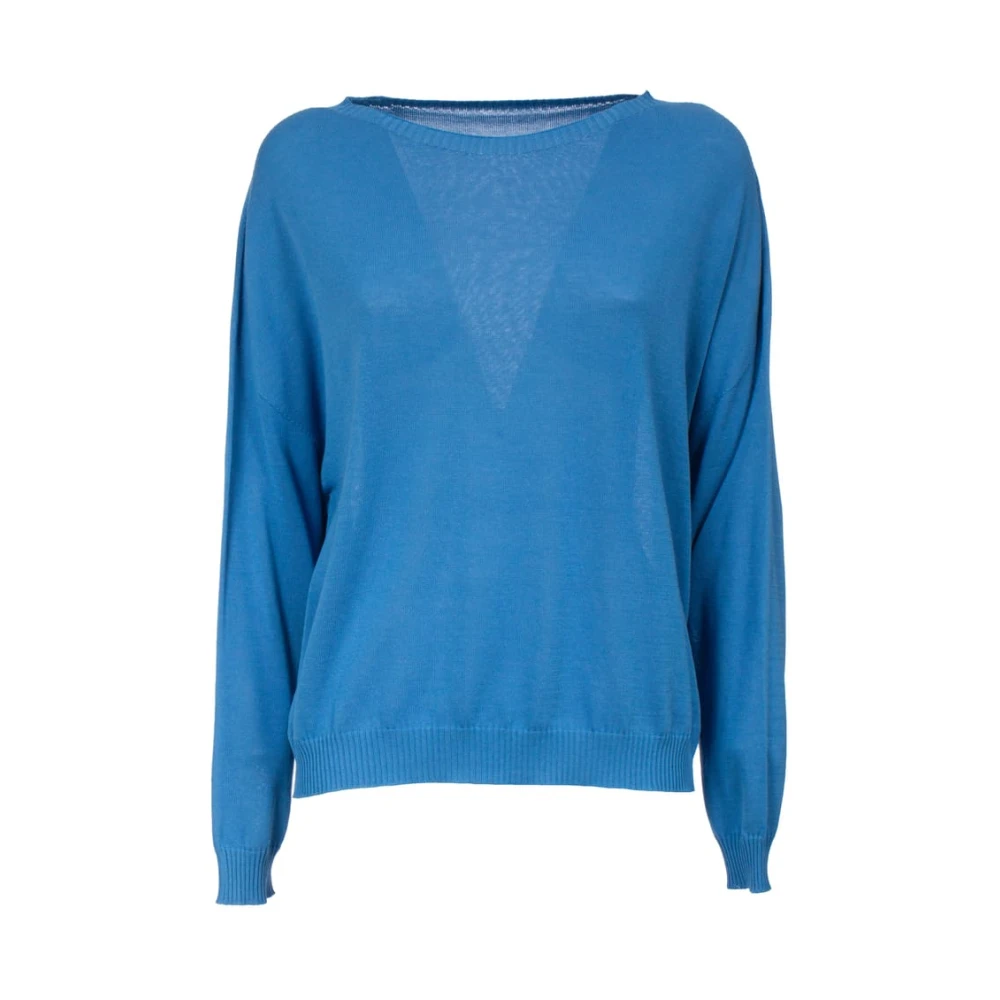 Le Tricot Perugia Katoenen Lange Mouw Ribtop Blue Dames