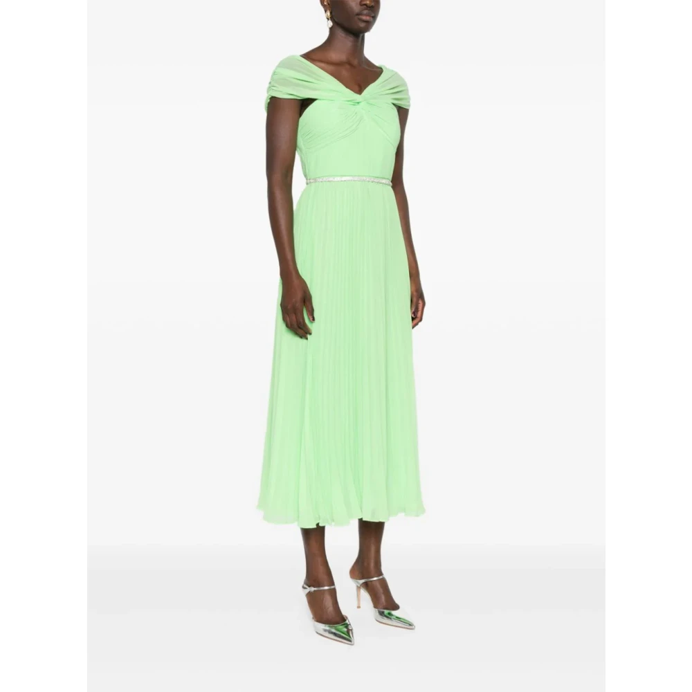 Self Portrait Groene Chiffon Asymmetrische Midi Jurk Green Dames