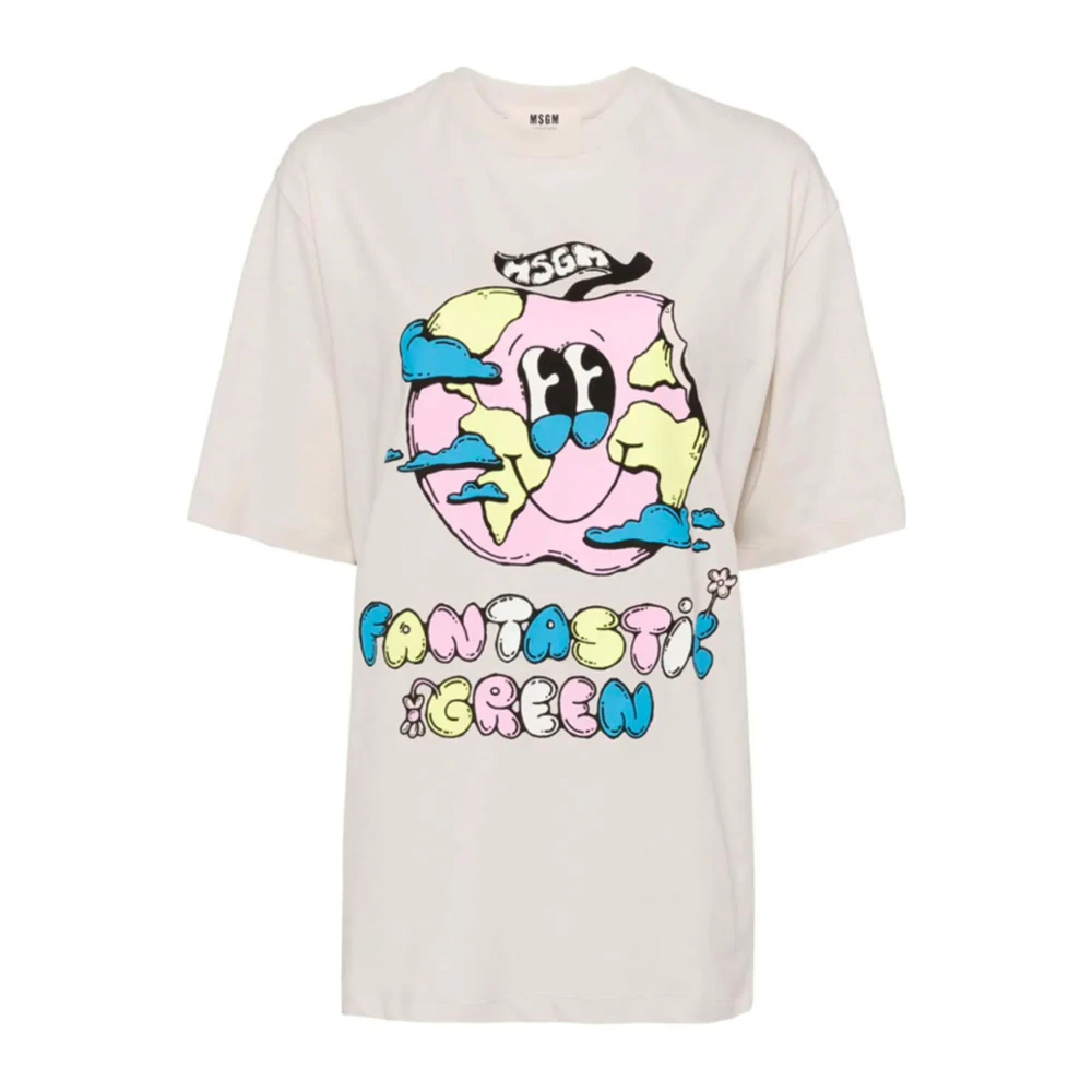 Msgm Grijze Katoenen Jersey T-shirt met Print Gray Heren