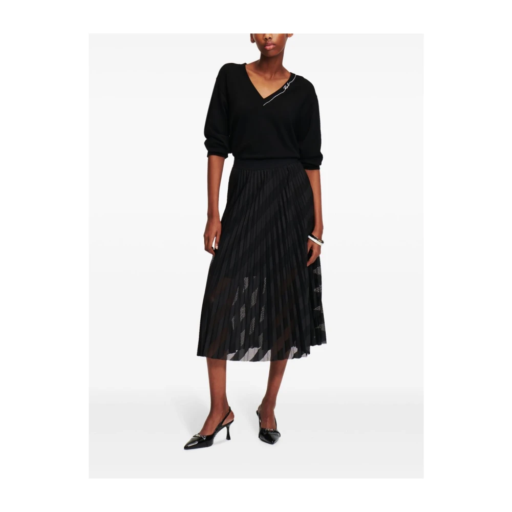 Karl Lagerfeld Geplisseerde Mesh Midi ROK Black Dames