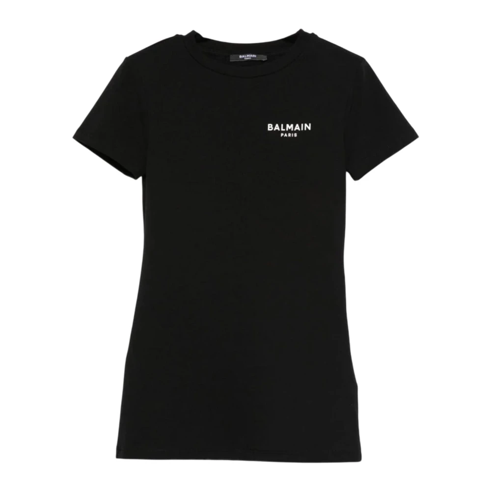 Balmain Girls Black Abito Con Logo Girocollo Maniche Corte - Dresses - 14 Y - Kids