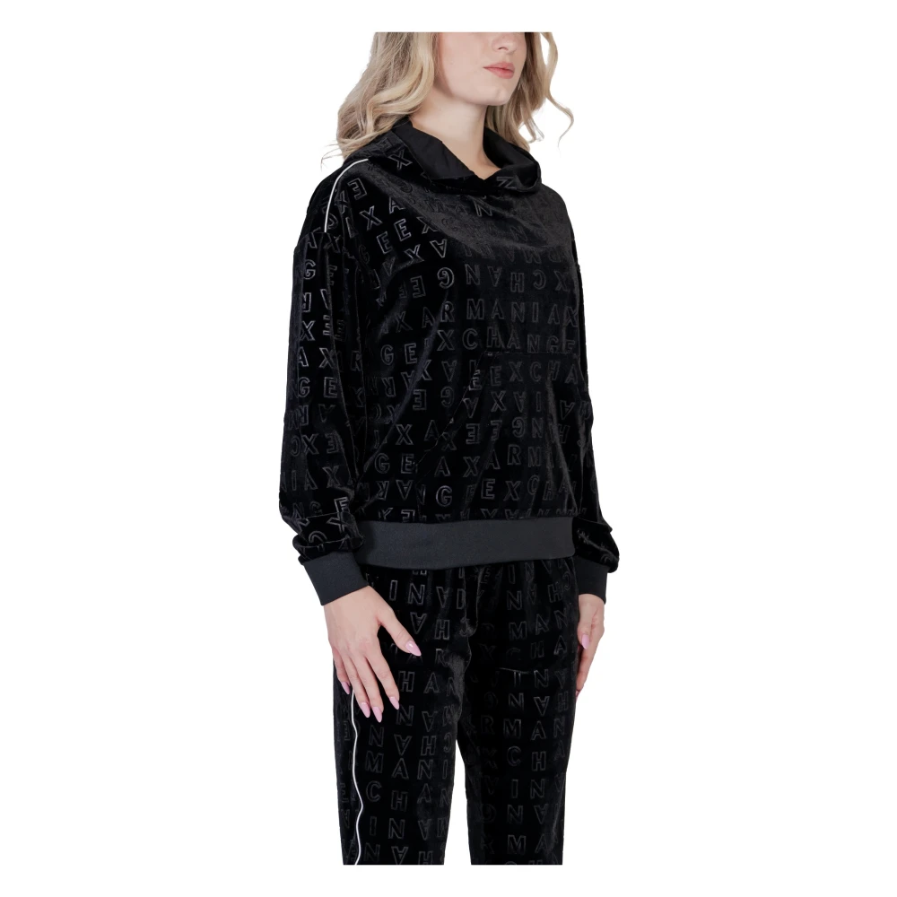 Armani Exchange Zwarte Bedrukte Hoodie Dames Herfst Winter Black Dames