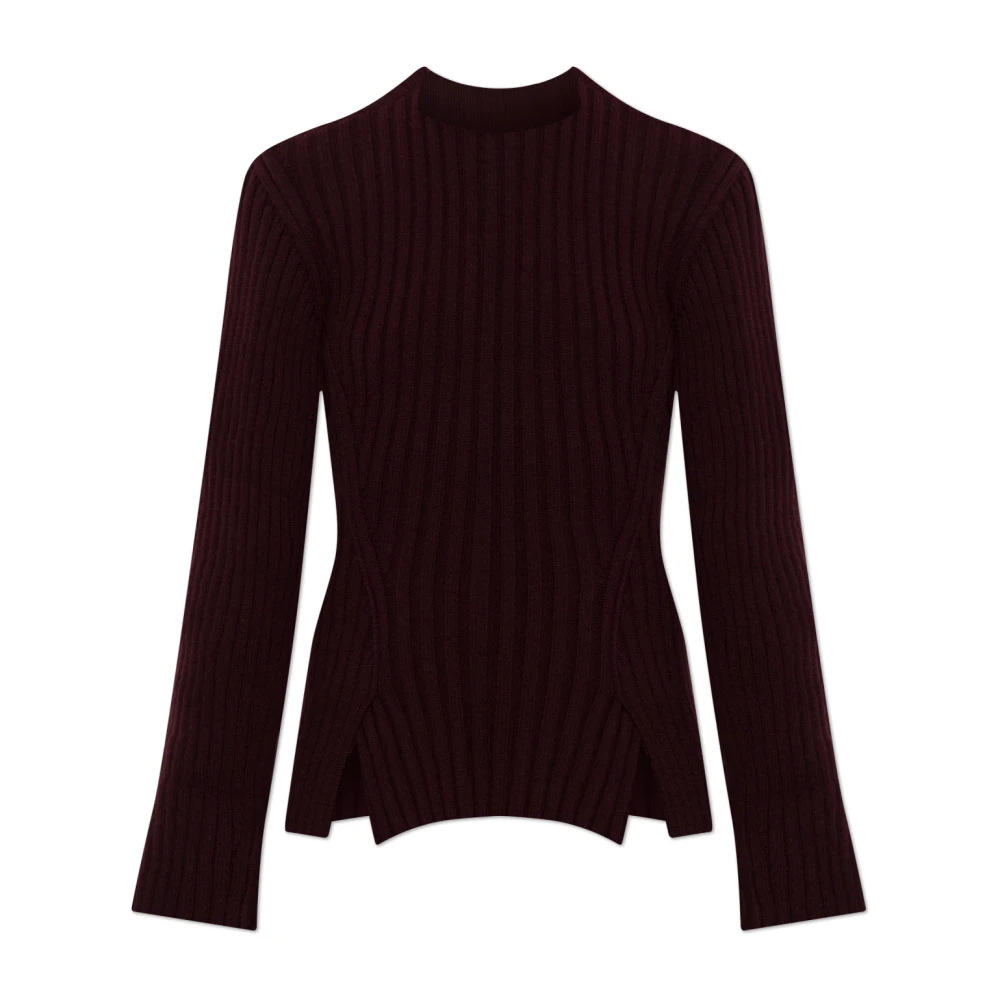 Victoria Beckham Wool Jumper With Double Slit - Female - Round-Neck Knitwear - Red - S - Knitwear