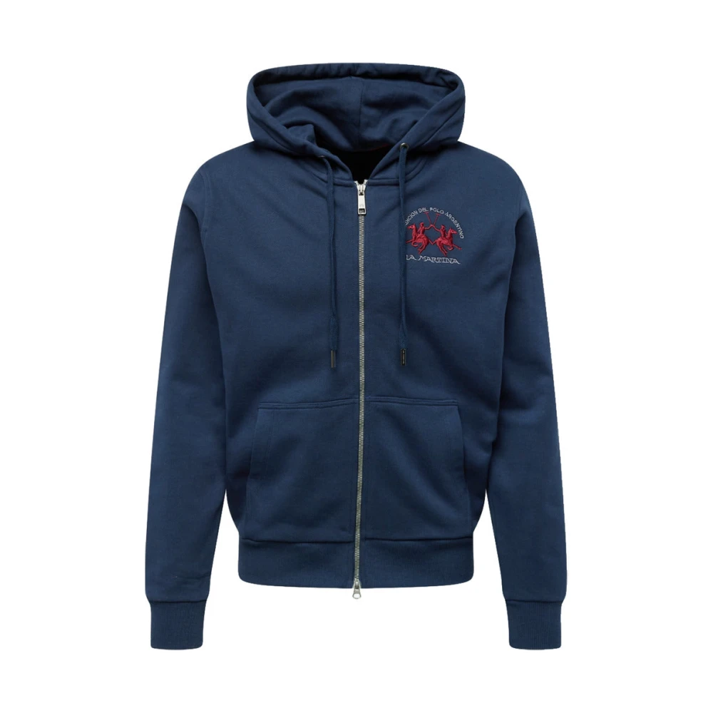 LA MARTINA Katoenen Hoodie met Volledige Rits en Logo Blue Heren