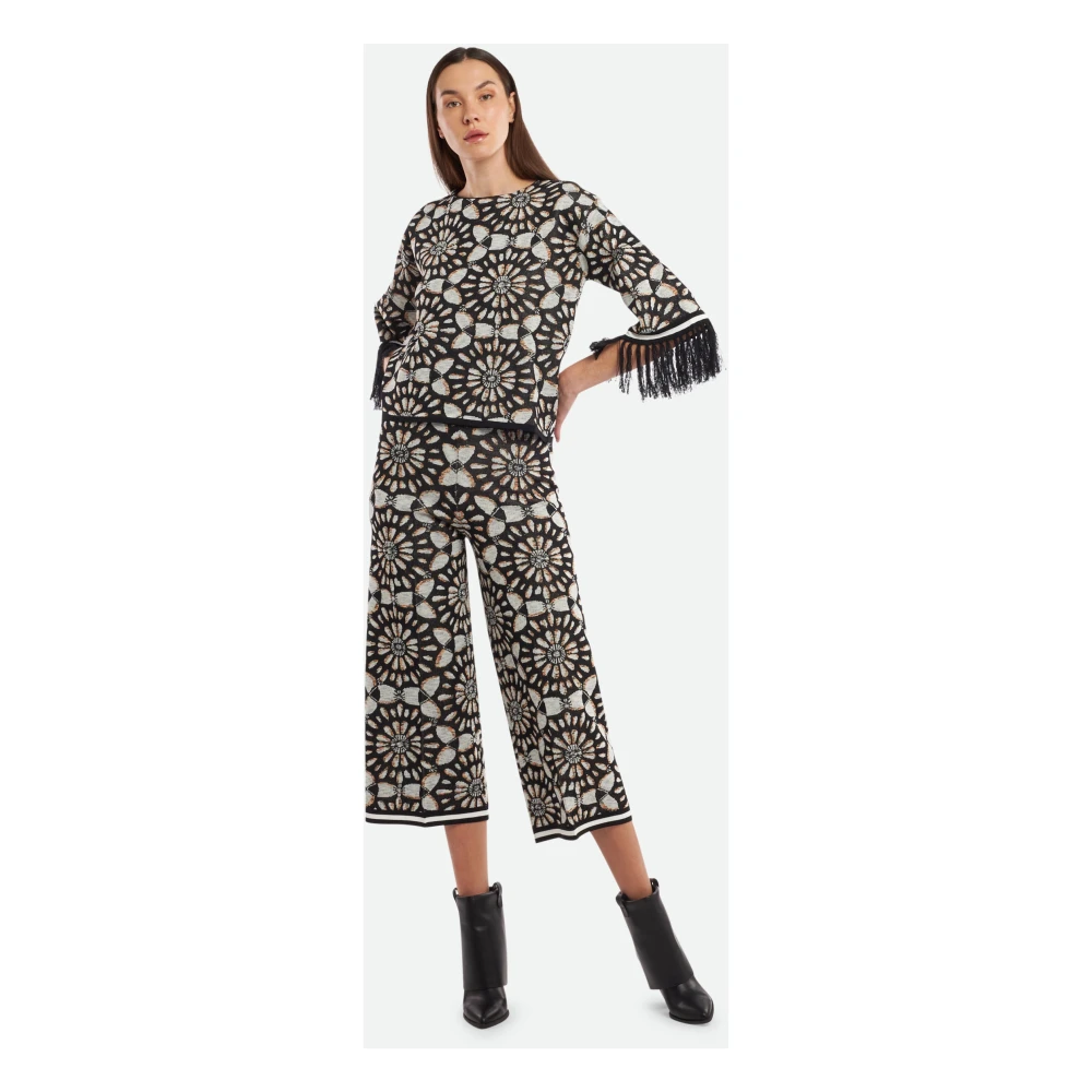Twinset Geometrische Contrast Jacquard Flare Broek Black Dames