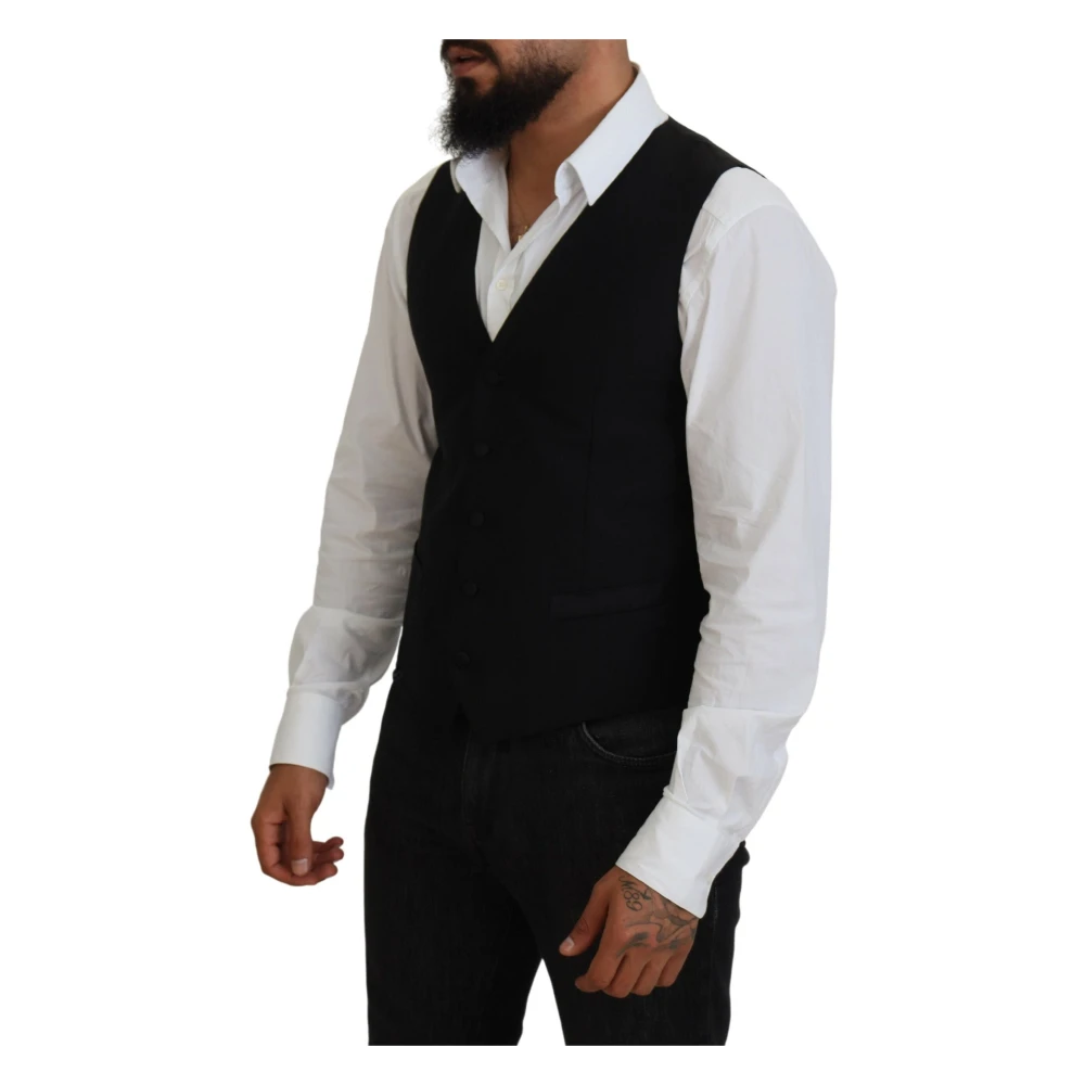 Dolce & Gabbana Elegante Zwarte Formele Vest Black Heren