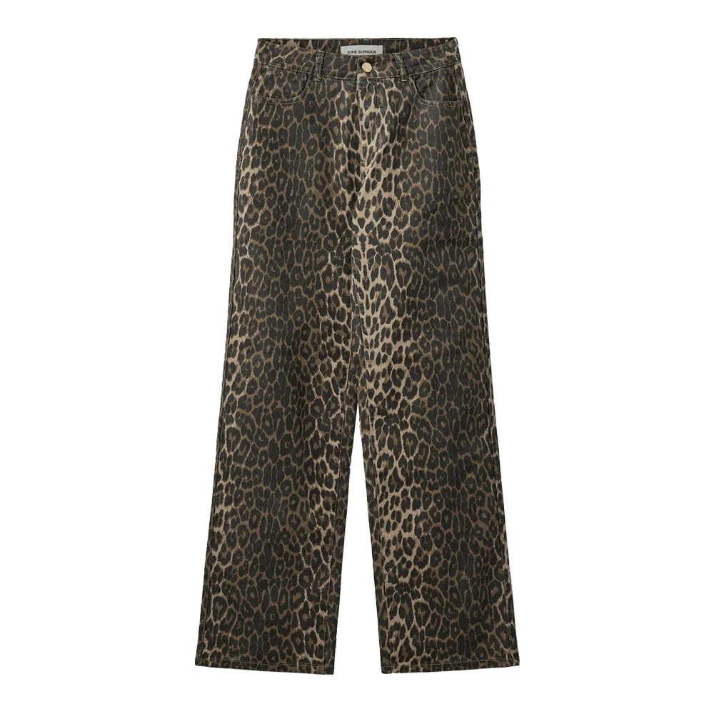 Sofie Schnoor Brown Wide Trousers, Female, 2XS, Leopard Print Denim Trousers Snos606