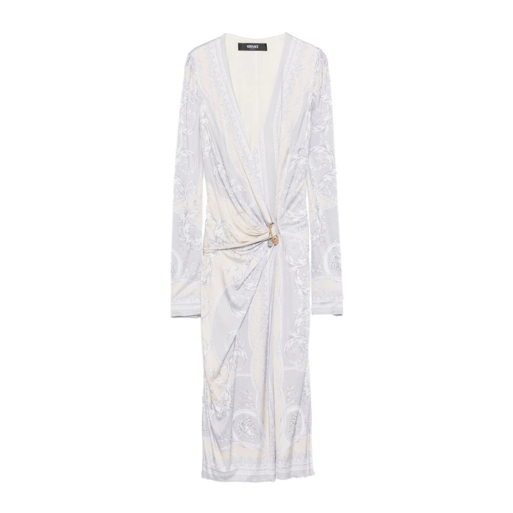 Versace Zilveren Wrap V-Hals Veiligheidsspeld Detail Gray Dames
