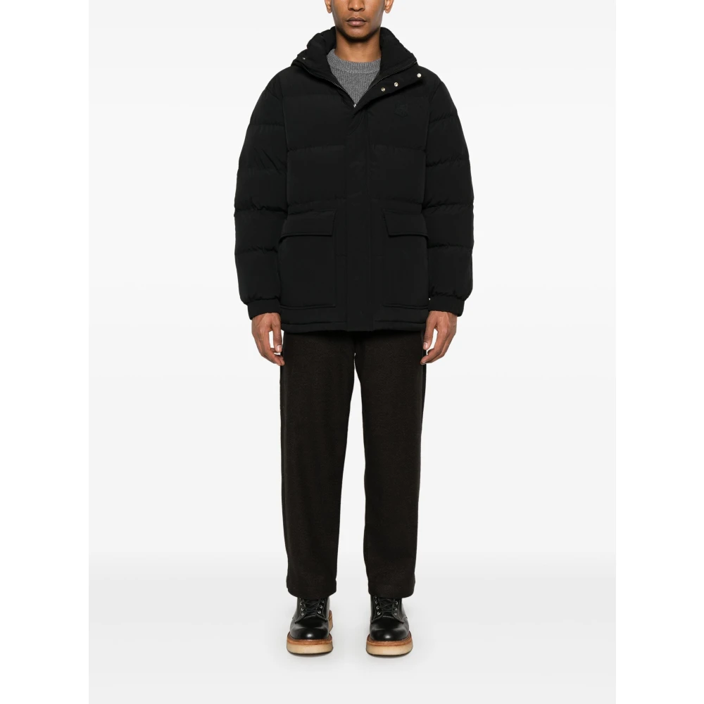 Maison Kitsuné Zwarte gewatteerde jas met capuchon Black Heren