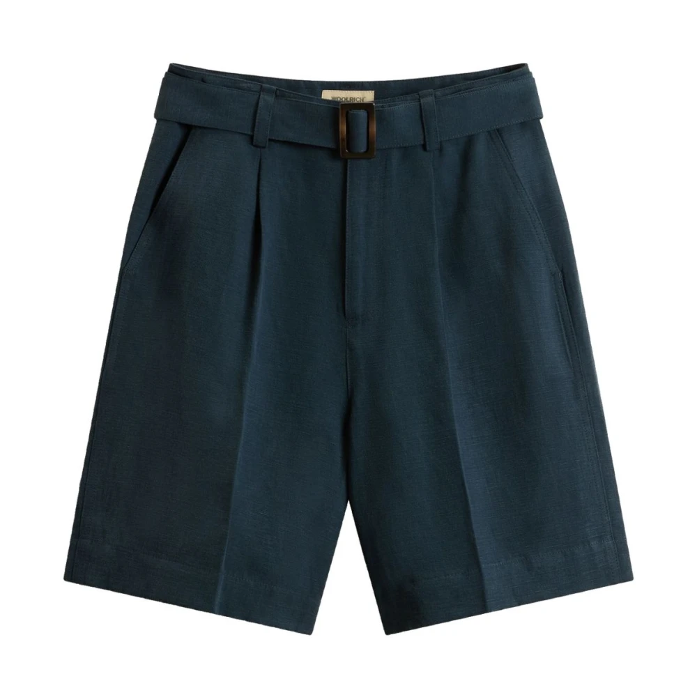 Woolrich Blå Linne Shorts för Kvinnor Blue, Dam