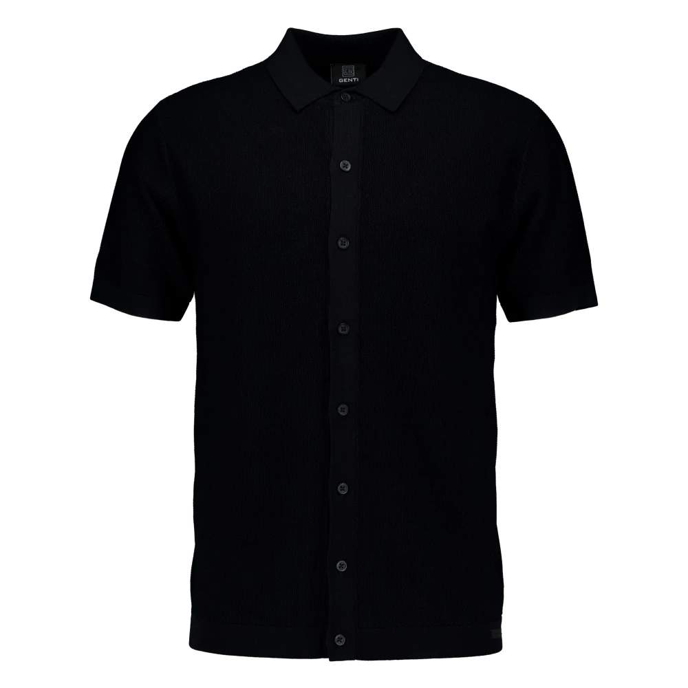Genti Men's Black Shirt 8 Buttons Ss - Polo Shirts - M - Tops