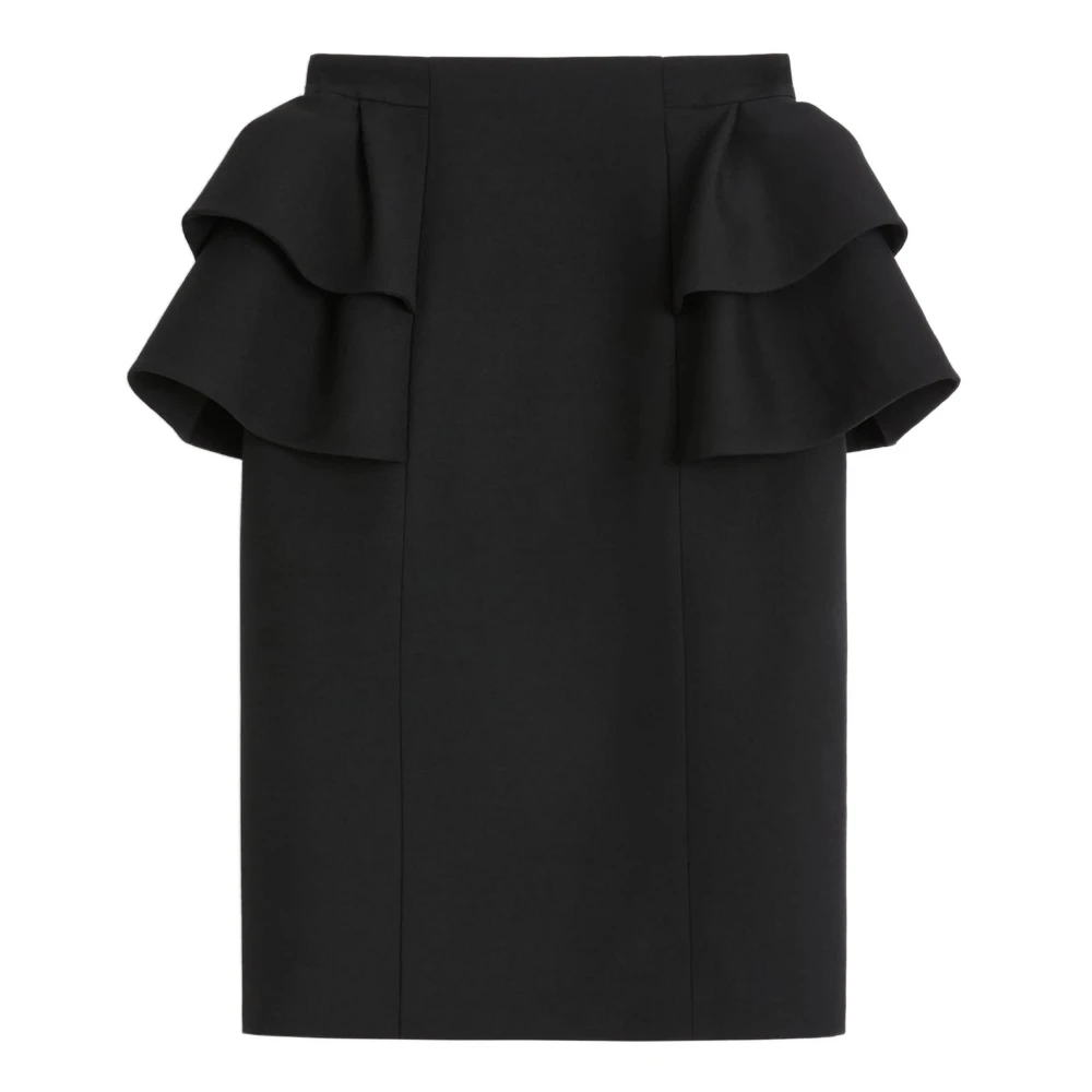 Valentino Garavani Women's Black Ruffled Skirt Rear Zip Closure