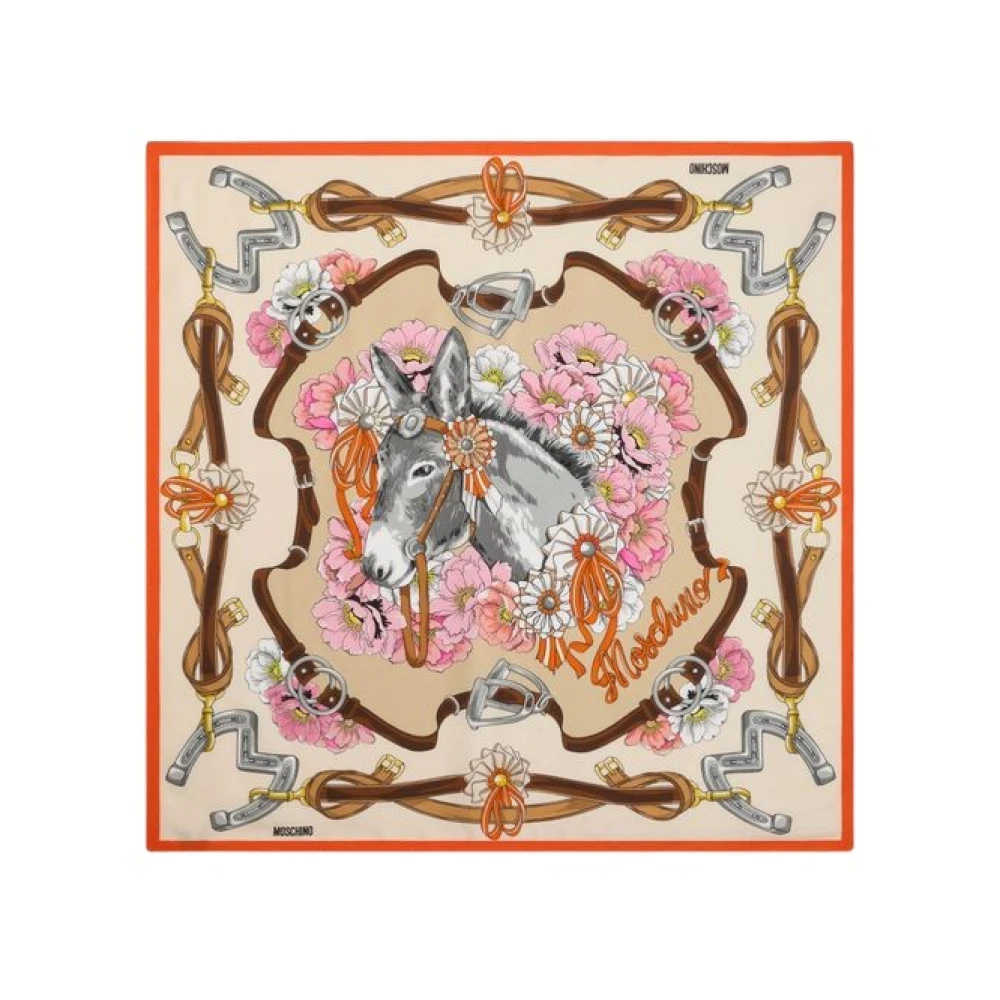 Moschino Pink Silk Scarves, Female, One Size, Printed Silk Scarf