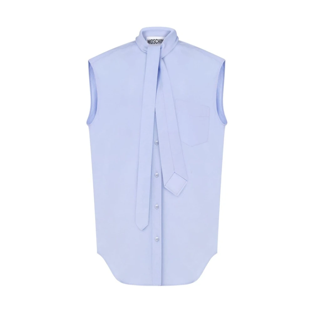 Moschino Lichtblauwe Stropdas Hals Mouwloze Shirt Blue Dames