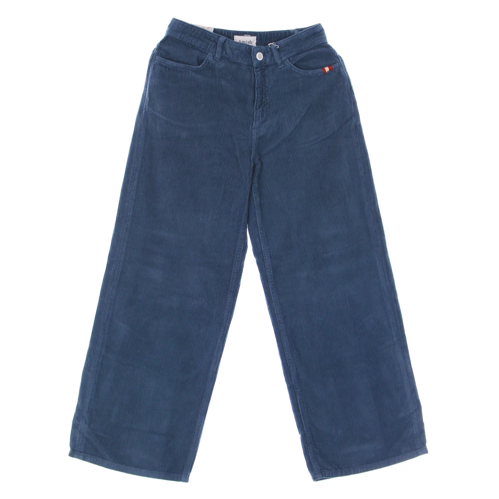 Amish Women's Blue Straight Trousers, W30, Velvet Trousers With Wide Leg
