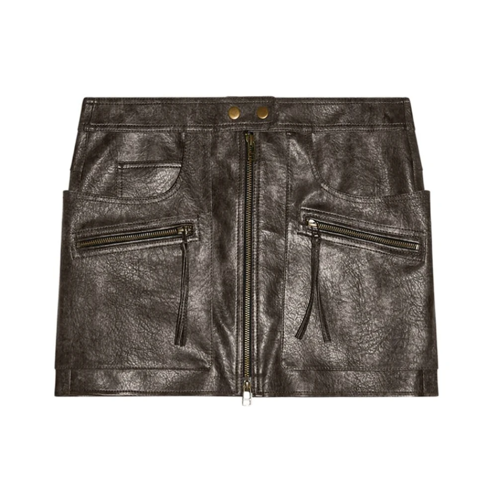 Isabel Marant Étoile Imitatie Leren Zwarte Rok Rits Zakken Black Dames