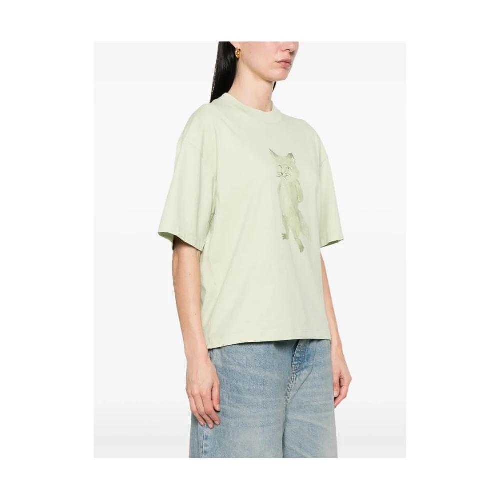 Maison Kitsuné Lichtgroene Crew Neck T-shirt Green Dames