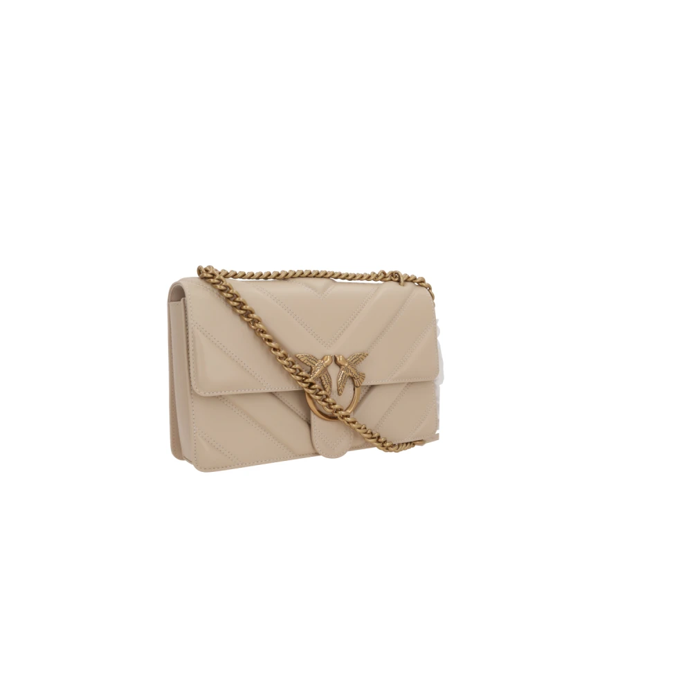 pinko Beige Leren Tas met Goudkleurige Hardware Beige Dames