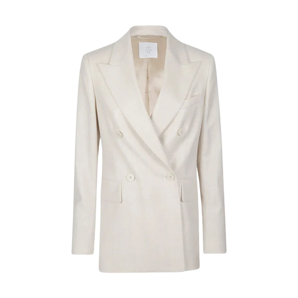 Eleventy Double-breasted wollen jas in stretchflanel Beige Dames