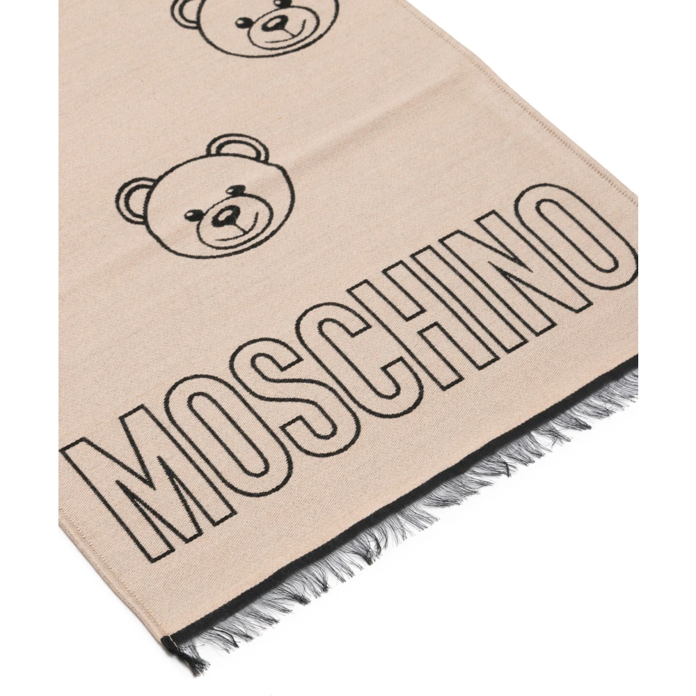 Moschino Wollen Sjaal met Abstract Patroon en Logo Beige Dames