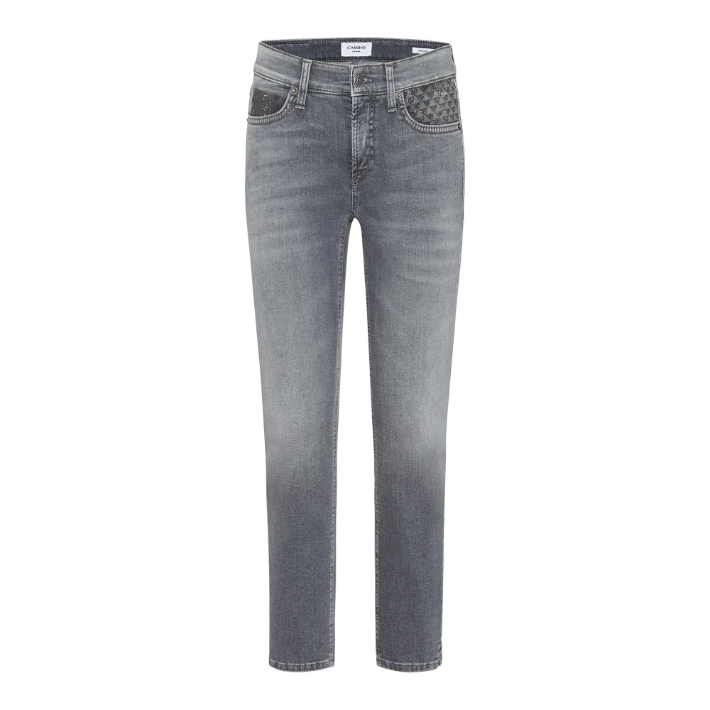 Cambio Grå Cropped Jeans med Glimmer Detaljer Gray, Dam