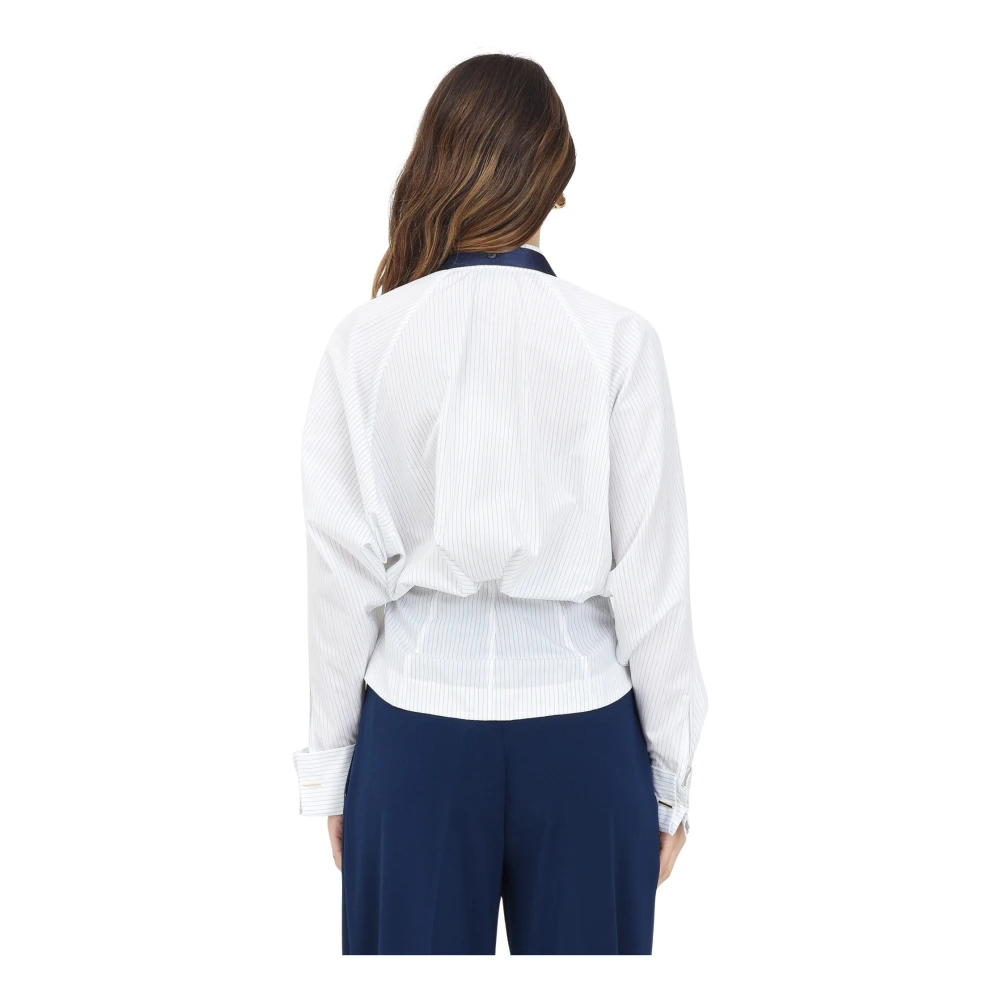Elisabetta Franchi Gestreepte blouse met basque en lange mouwen White Dames