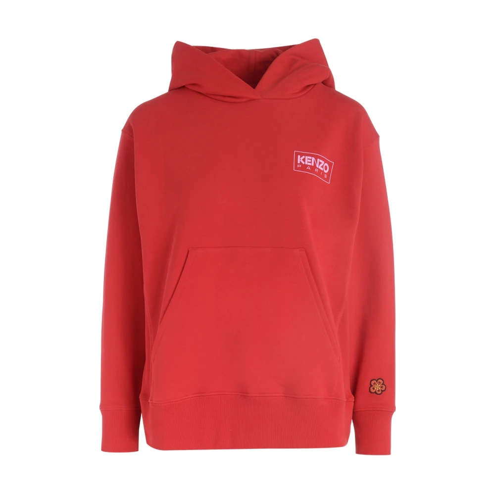 Kenzo Women's Red Hoodies, S, Cotton Hoodie With Maxi Logo