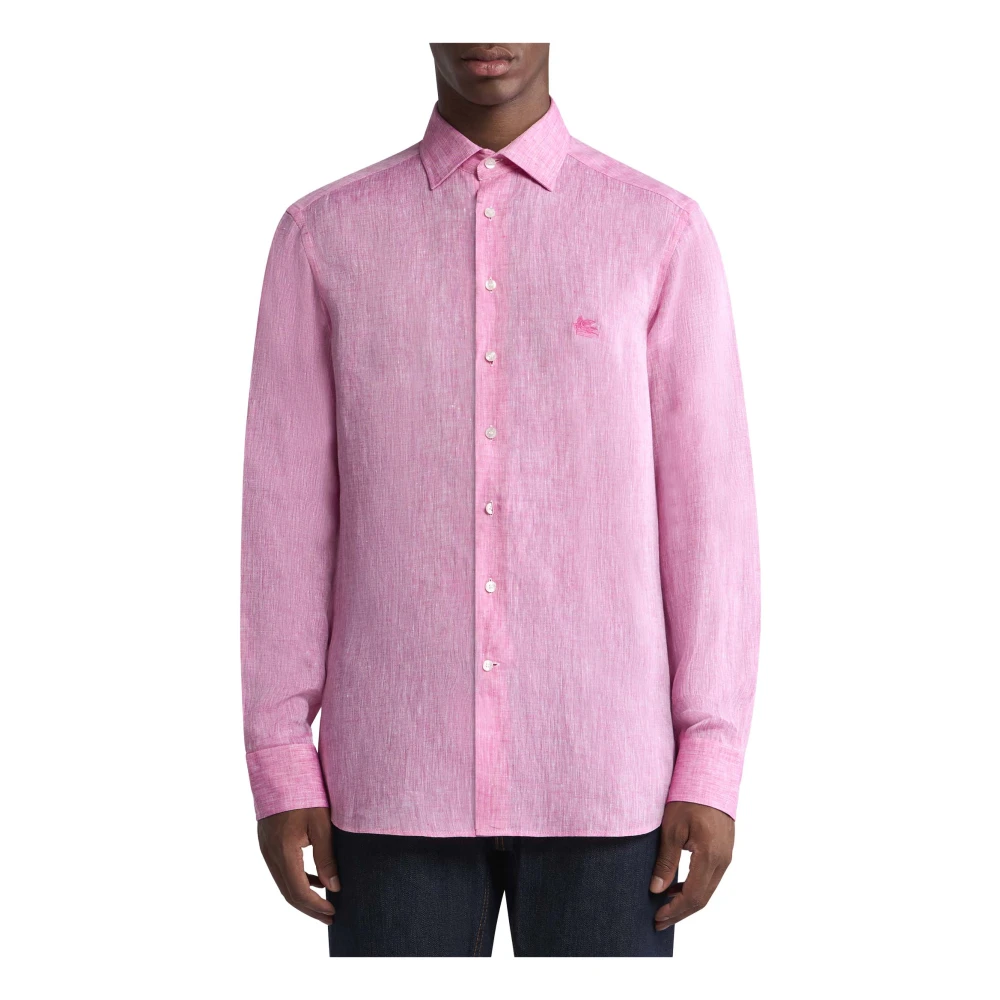 ETRO Roze Linnen Overhemd Logo Borduurwerk Pink Heren