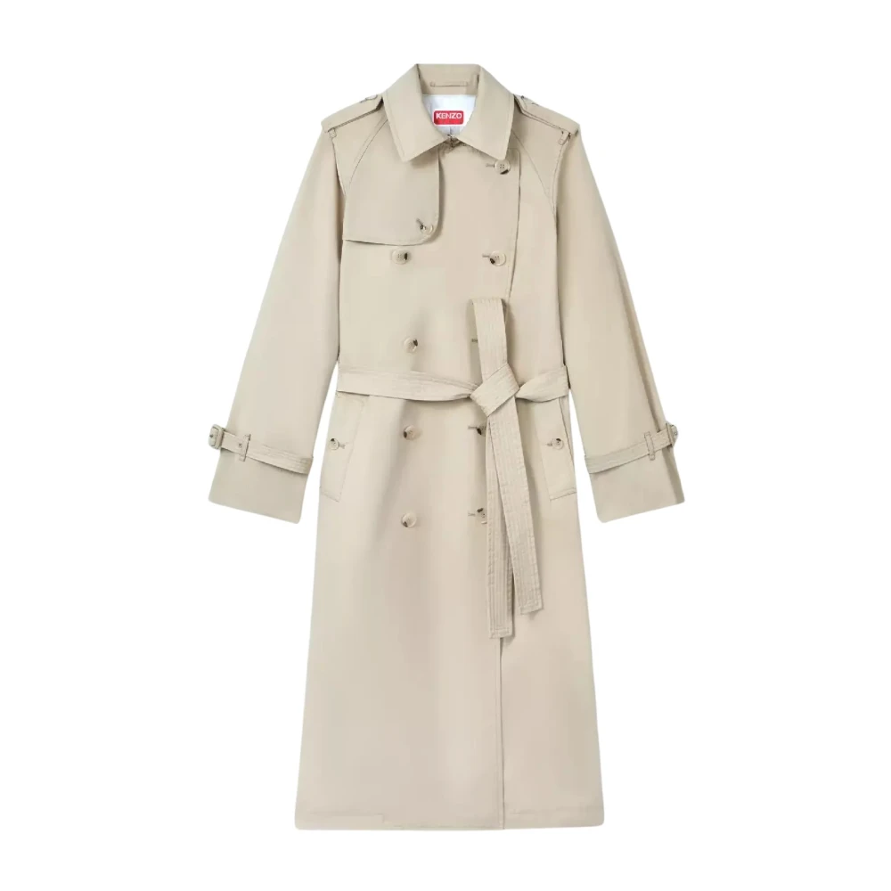 Kenzo Women's Beige Trench Coats, M, Trench Coat With Epaulettes