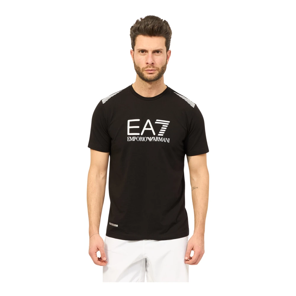 Emporio Armani EA7 Svart T-shirt med Logo och Essential Design Black, Herr