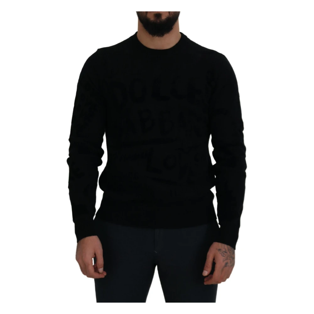 Dolce & Gabbana Men's Black Round-Neck Knitwear, Xs, Graffitiprint Jumper