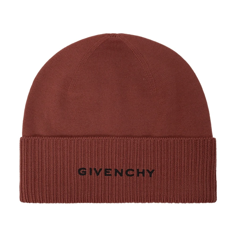 Givenchy Brun Ull Ribbstickad Mössa Brown, Herr