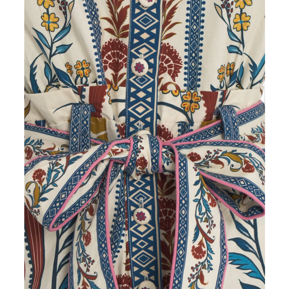 Farm Rio Beige Bloemen Jumpsuit met Pofmouwen Multicolor Dames