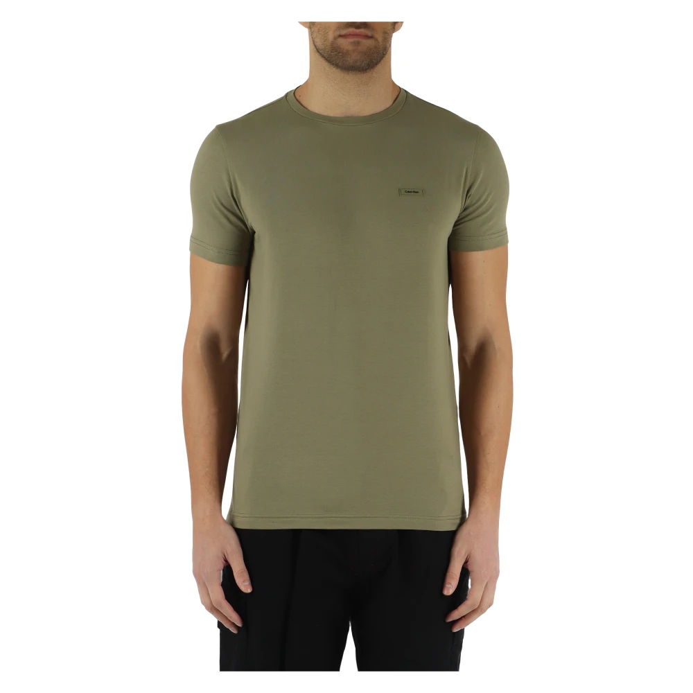 Calvin Klein Slim Fit Katoenen Stretch T-Shirt met Voor Logo Patch Green Heren