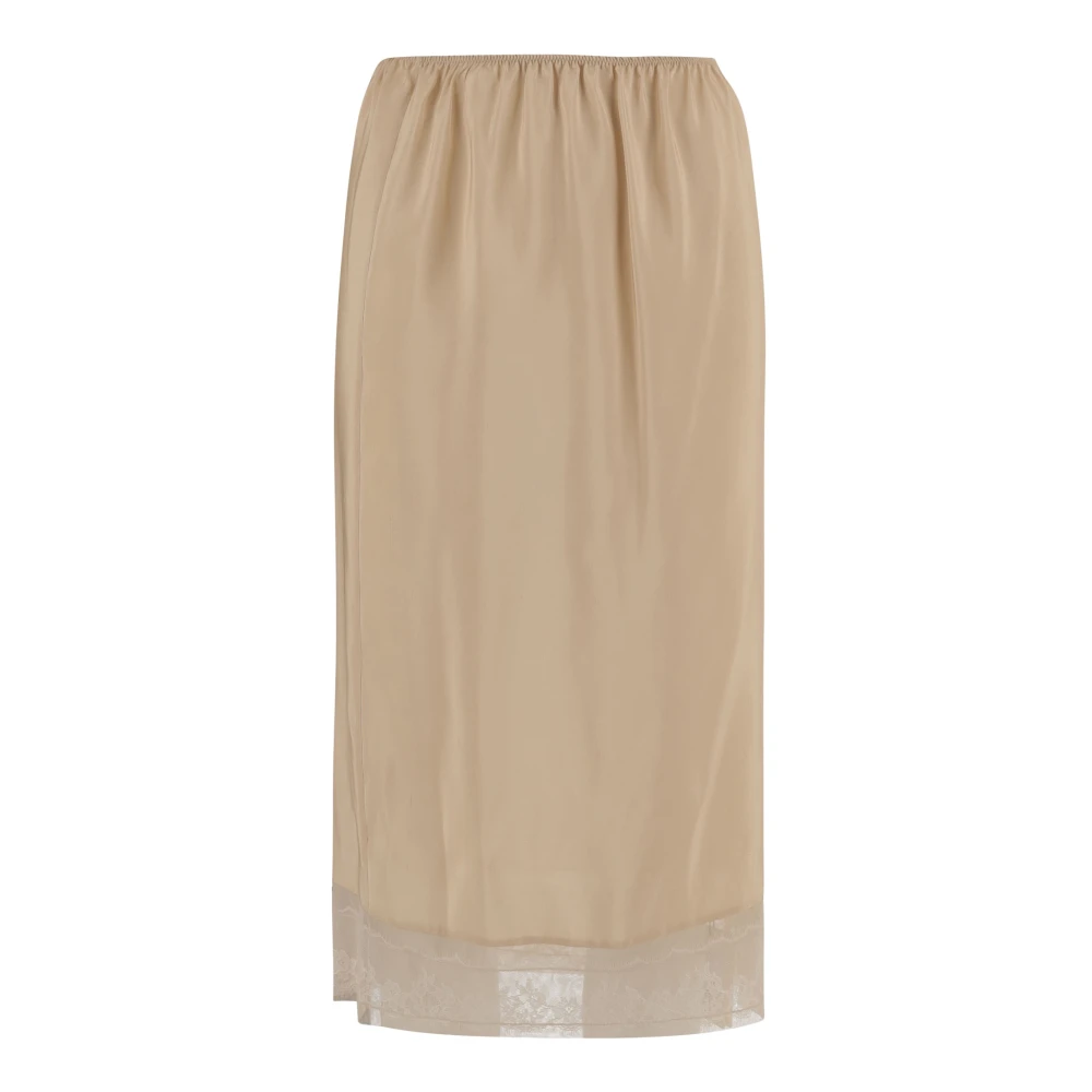 Carven Women's Beige Silk Skirt With Lace Hem - Midi Skirts - M - Skirts