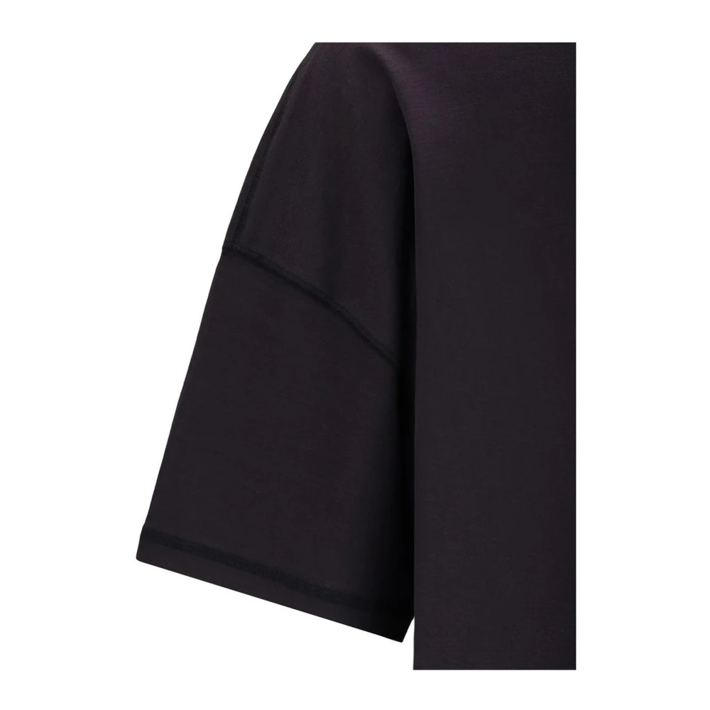 Lemaire Monochrome Geribbelde Katoenen Crew Neck T-Shirt Black Dames