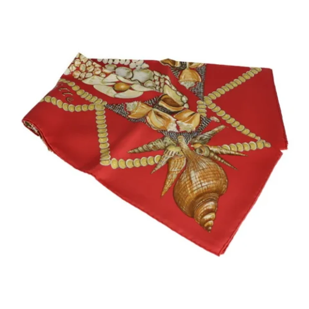 Hermès Vintage Tweedehands Multicolor Zijden Hermès Sjaal Red Dames