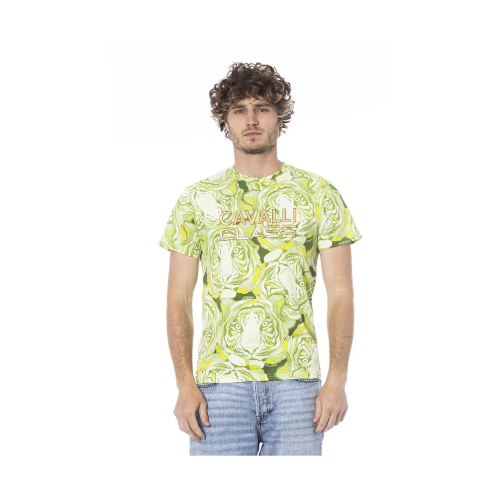 Cavalli Class Fantasy Print T-Shirt Green Heren