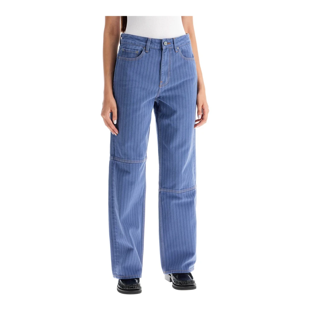 Ganni Rechte Jeans met Verticale Streep Blue Dames