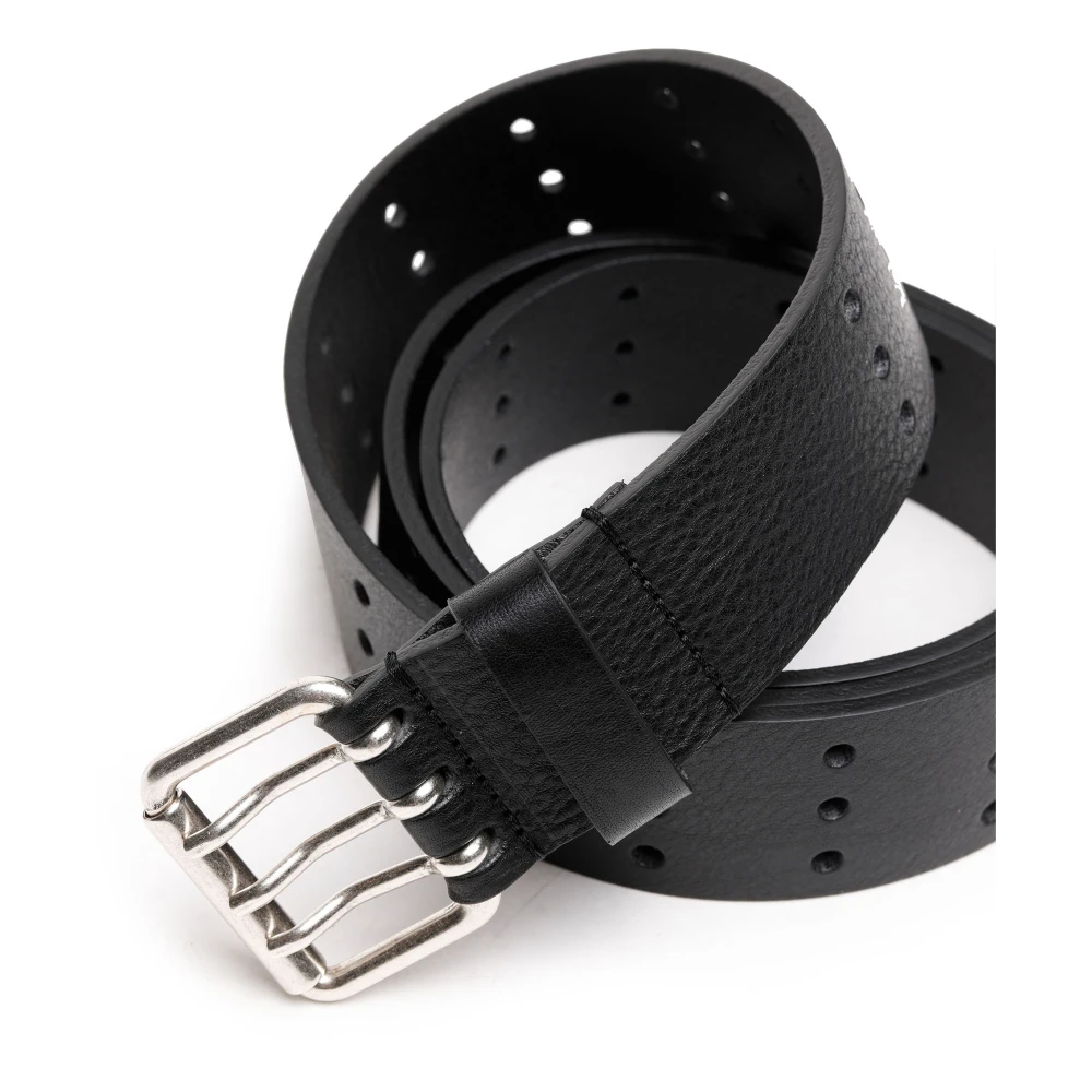 Diesel Leather belt with triple-prong buckle Black Heren
