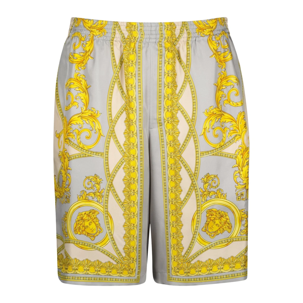 Versace Luxe Zijden Bedrukte Herenshorts Yellow Heren