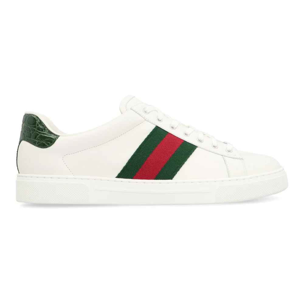 Gucci Men's White Sneakers, 8 1/2 Uk, Ace Leather Low-Top Trainers