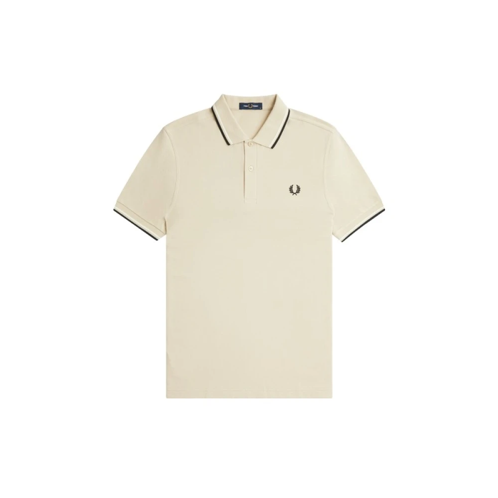 Fred Perry Contrast Strepen Korte Mouw Polo Shirt Beige Heren