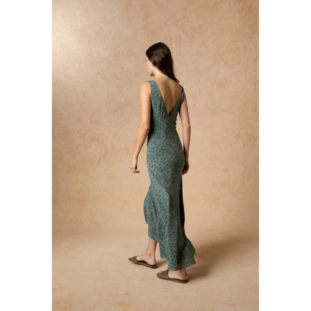 Cortana Zijden Ciro Print Lange Jurk Blue Dames