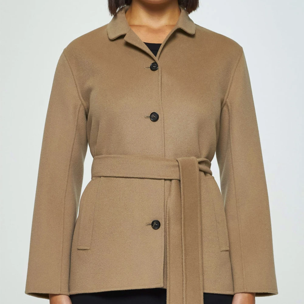 Max Mara Korte Wollen Jas met Riem Brown Dames