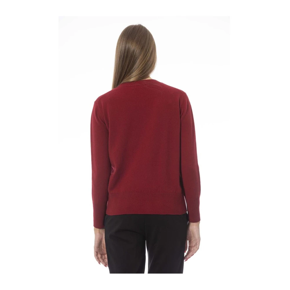 Baldinini Rode wollen trui met ronde hals en ribdetails Red Dames