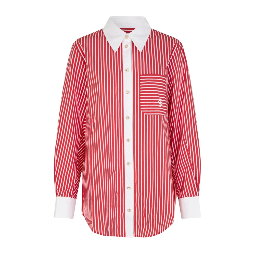 Cras Gestreept Casual Overhemd met Witte Accenten Red Dames